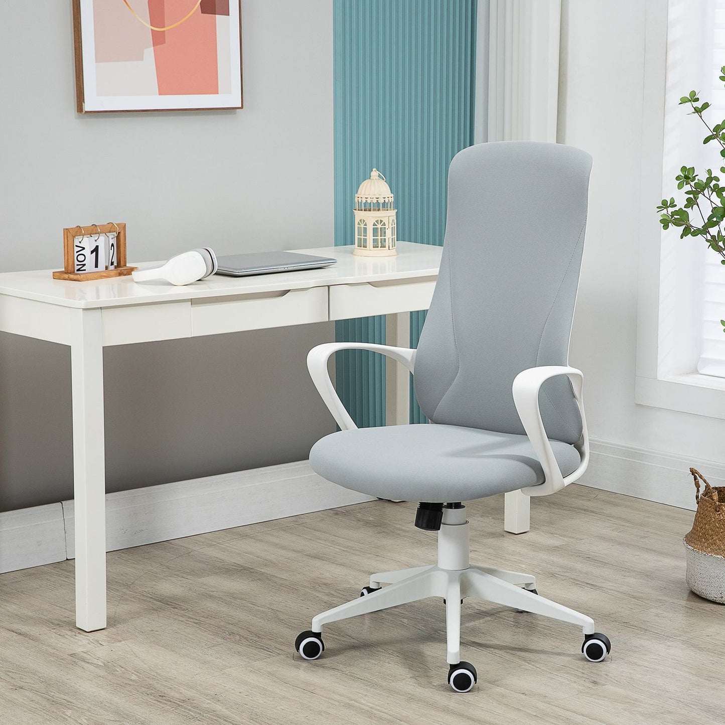 Ergonomic swivel desk chair, height adjustable, light grey