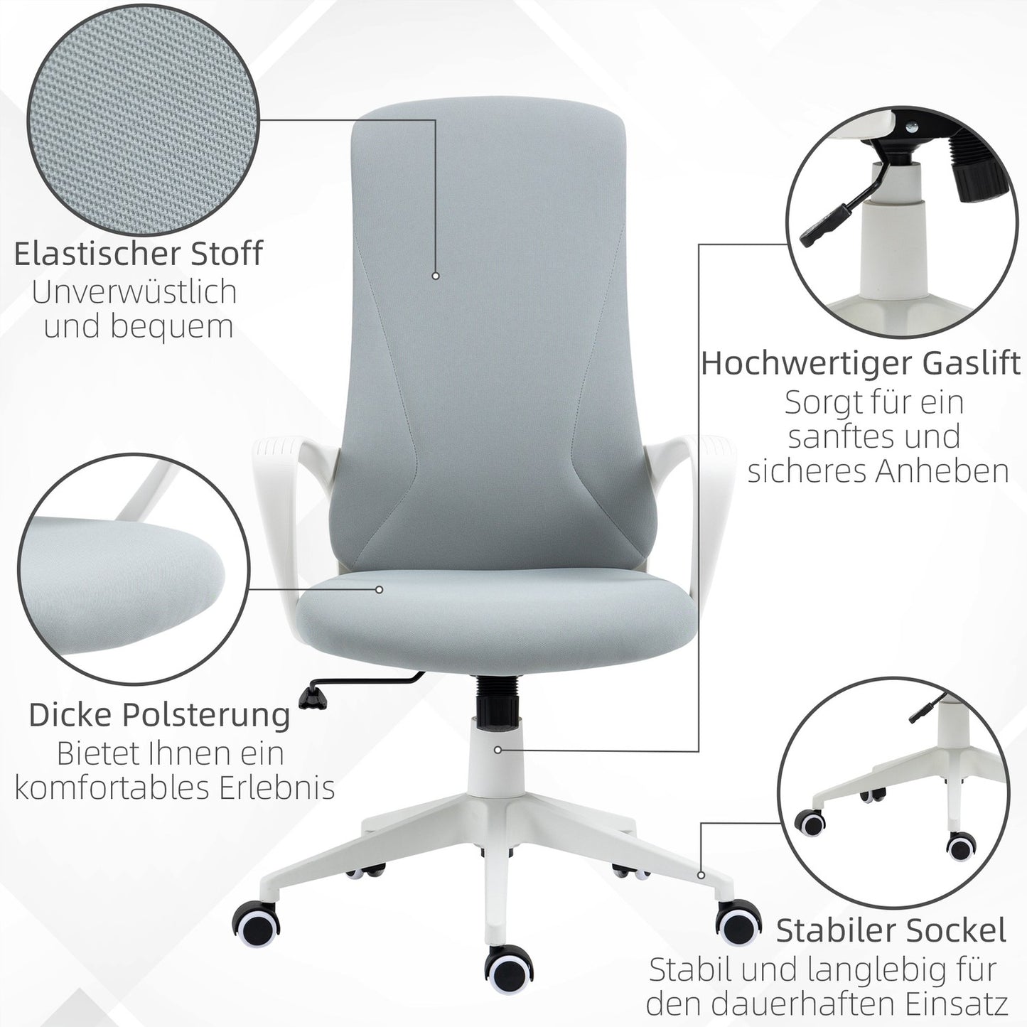 Ergonomic swivel desk chair, height adjustable, light grey