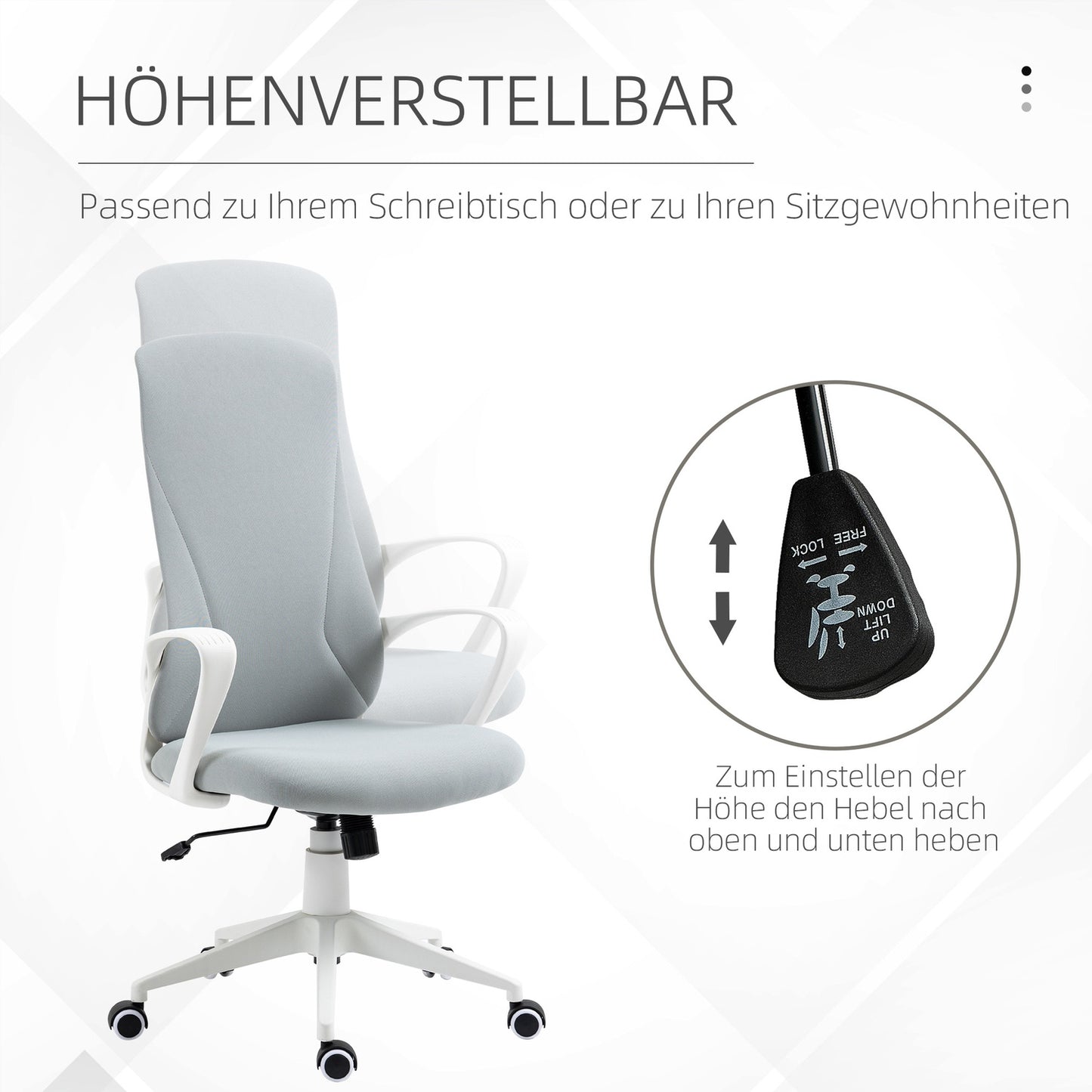 Ergonomic swivel desk chair, height adjustable, light grey