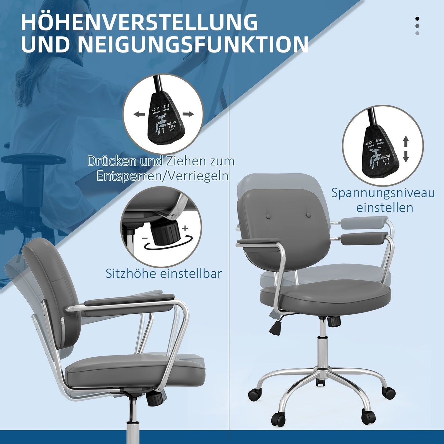 Office chair, rocking function, synthetic leather, adjustable height