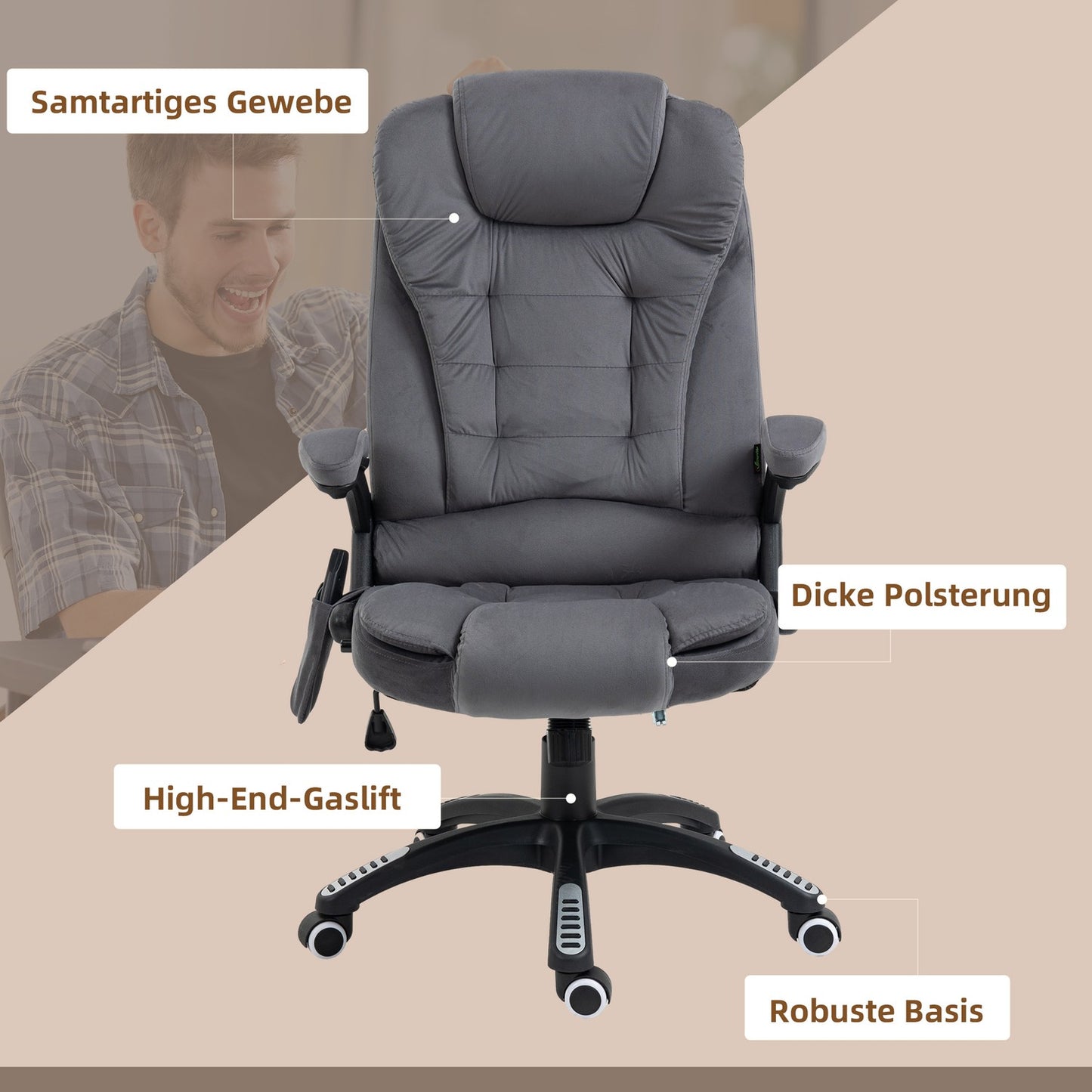 Ergonomic office chair with massage & heating, dark grey