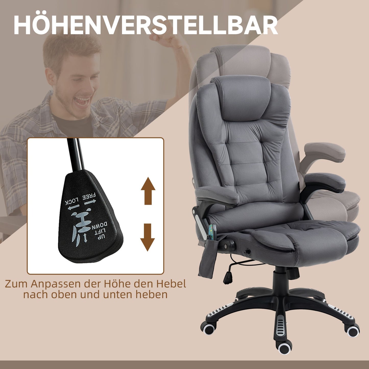 Ergonomic office chair with massage & heating, dark grey