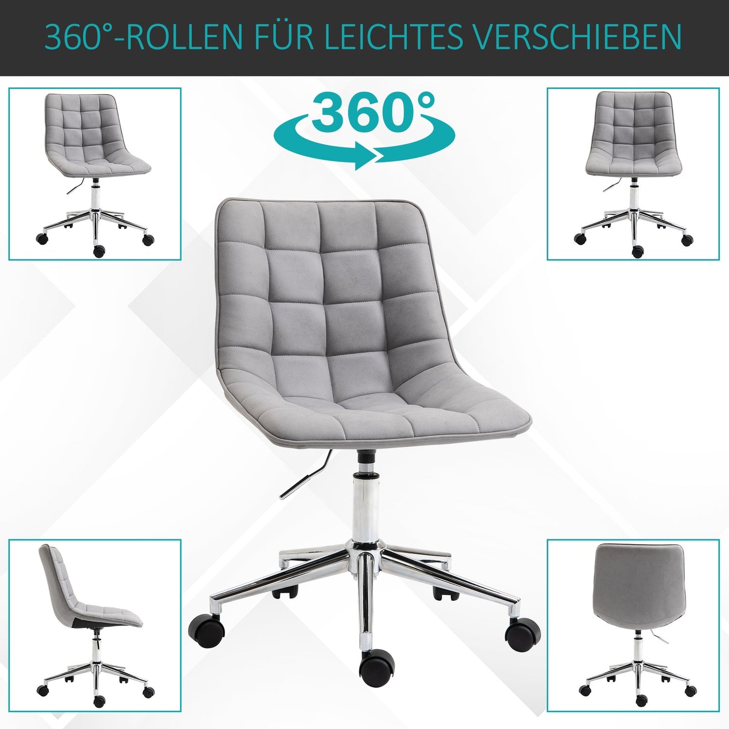 Office chair, 360° rotatable, microfibre, light grey, 60x60x90 cm