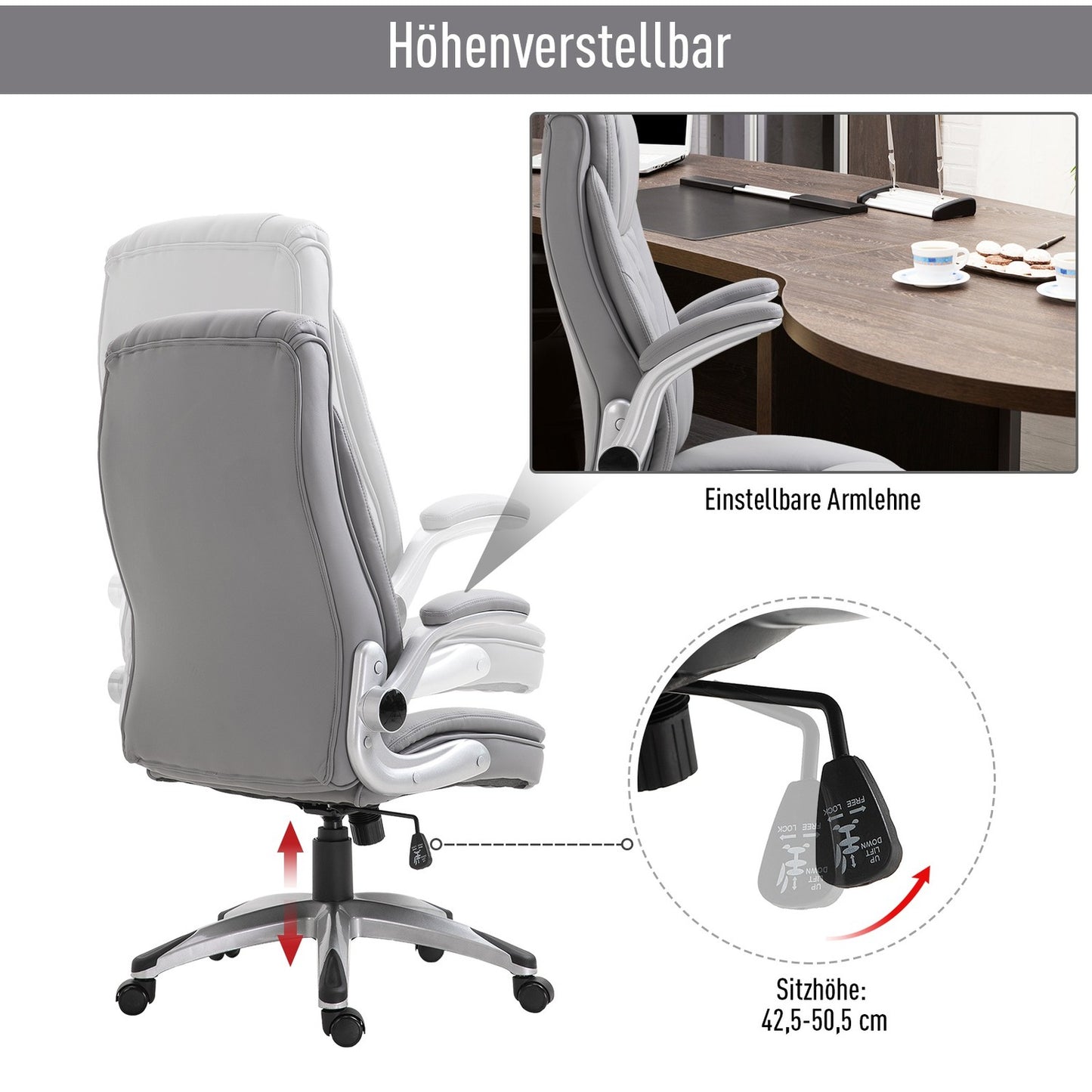 Ergonomic office chair in faux leather - adjustable, swivel, with headrest