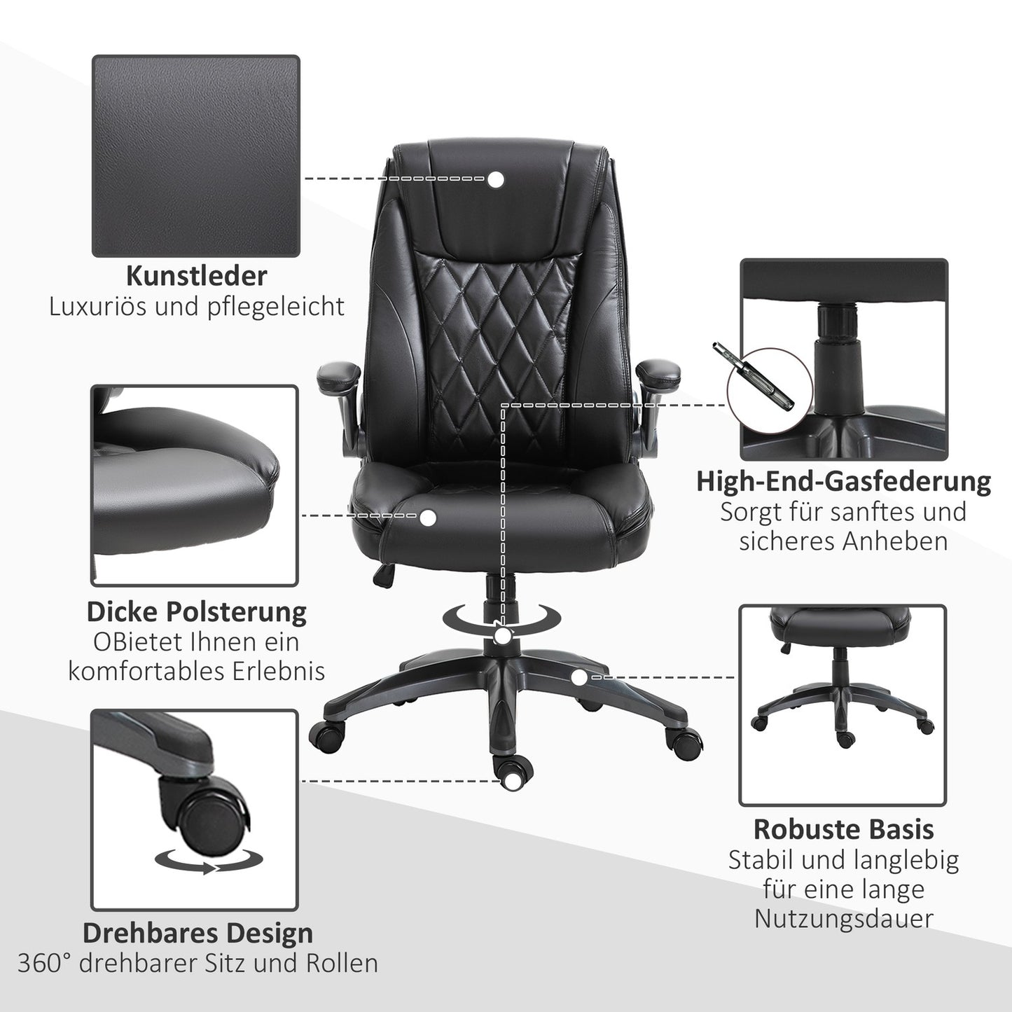 Ergonomic office chair, swivel - adjustable height, black