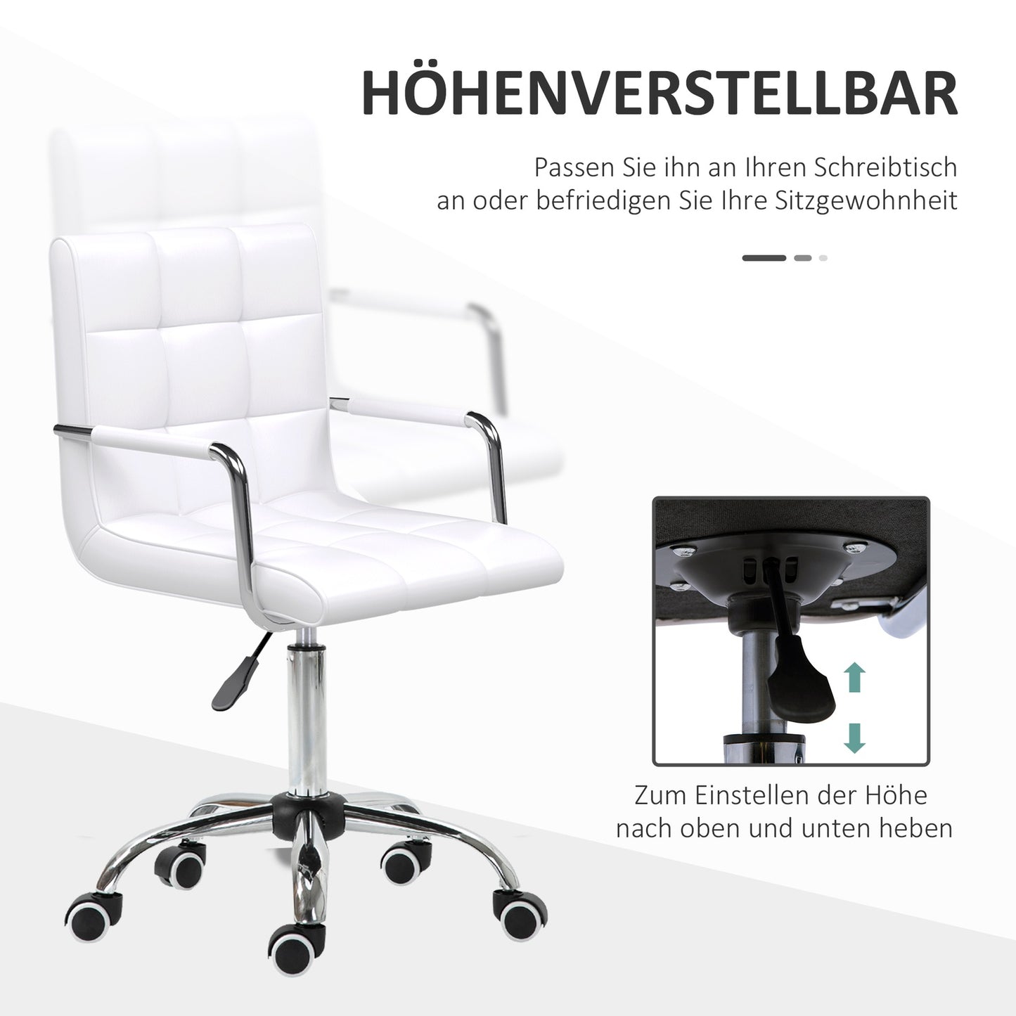White adjustable office chair - swivel, metal base, PU leather