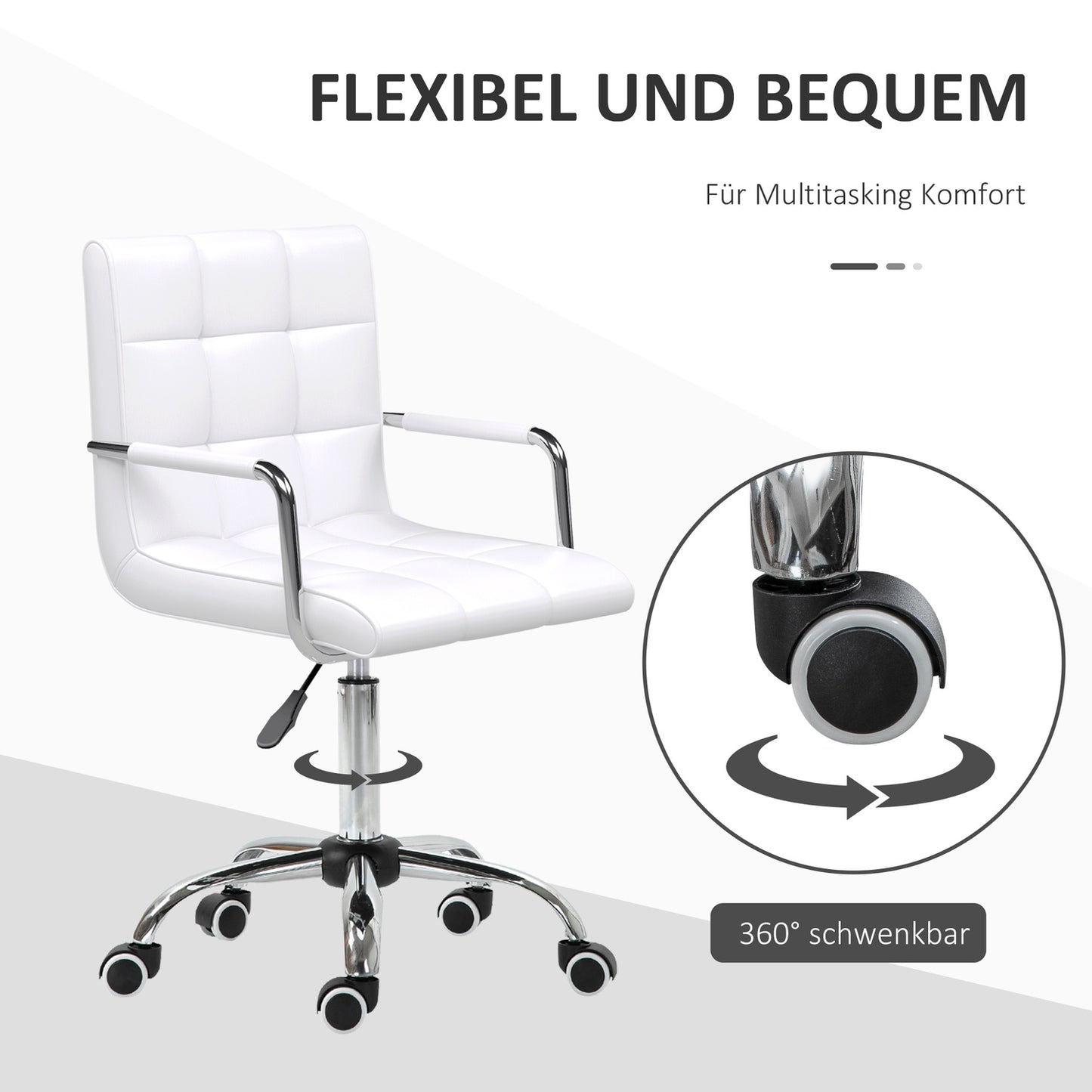 White adjustable office chair - swivel, metal base, PU leather