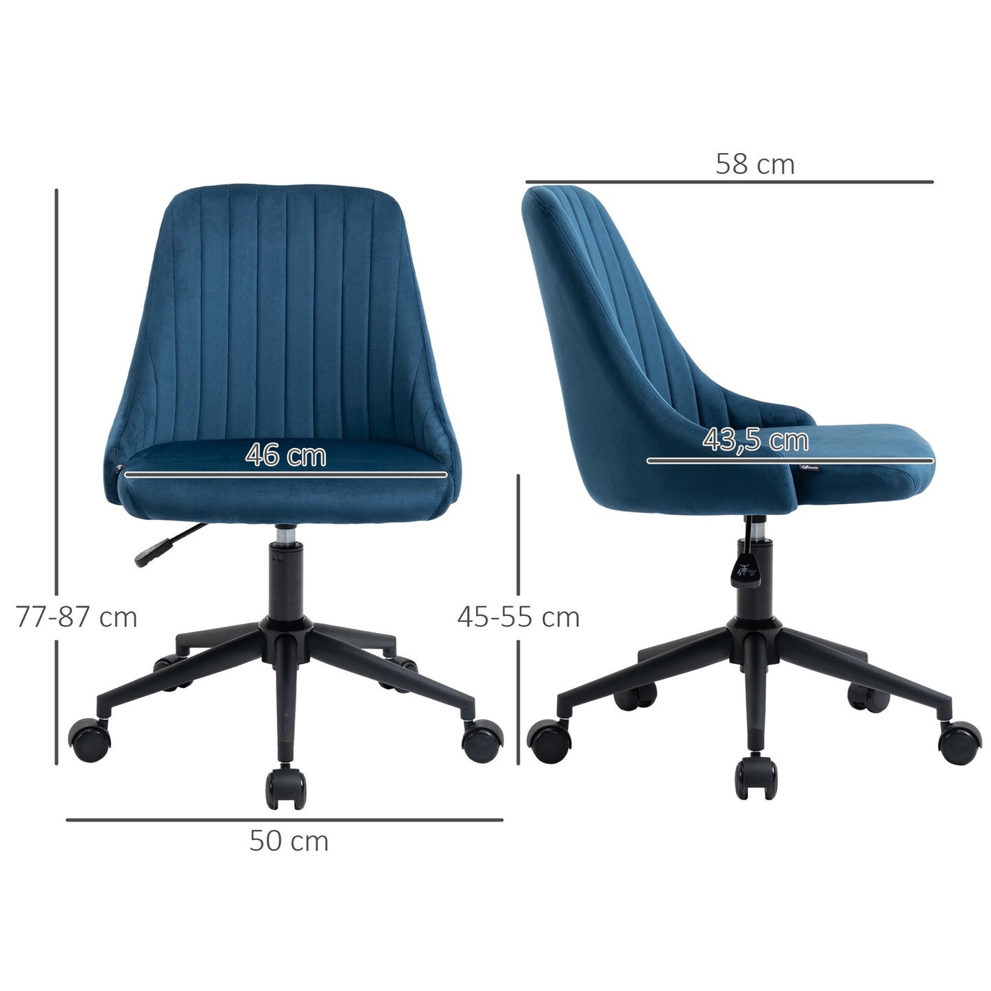 Ergonomic swivel desk chair, adjustable velvet blue