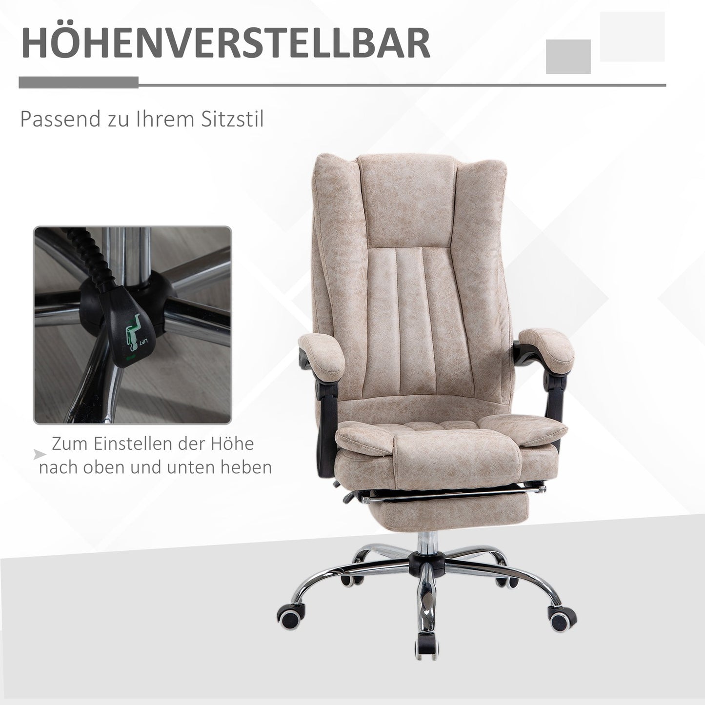 Reclining office chair, microfiber, adjustable height, beige