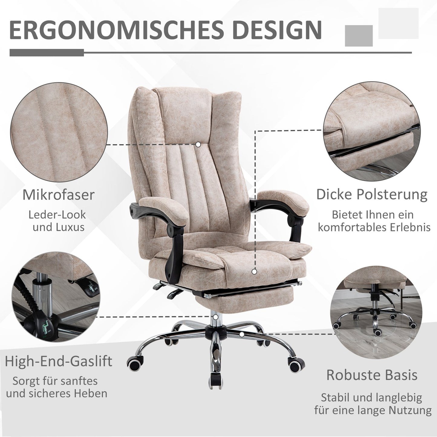 Reclining office chair, microfiber, adjustable height, beige