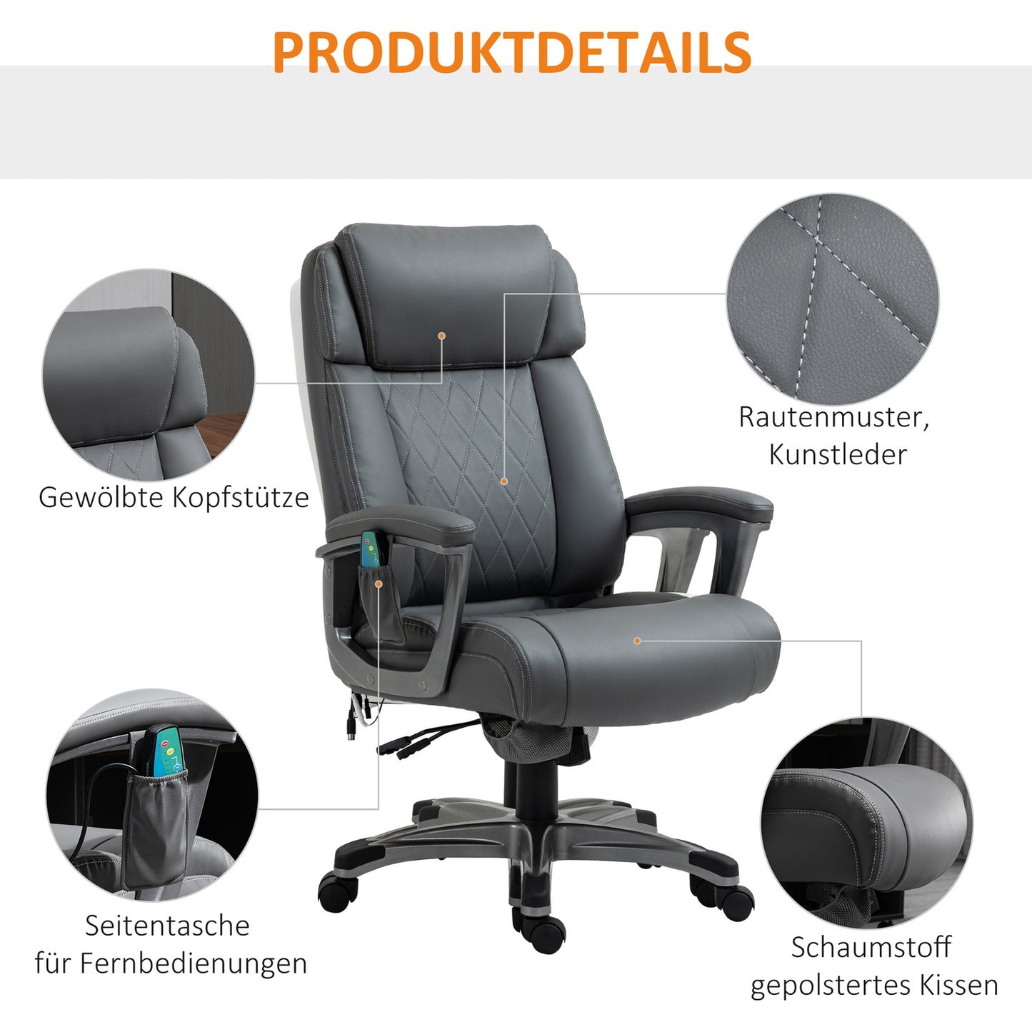 Ergonomic office chair in gray artificial leather with massage