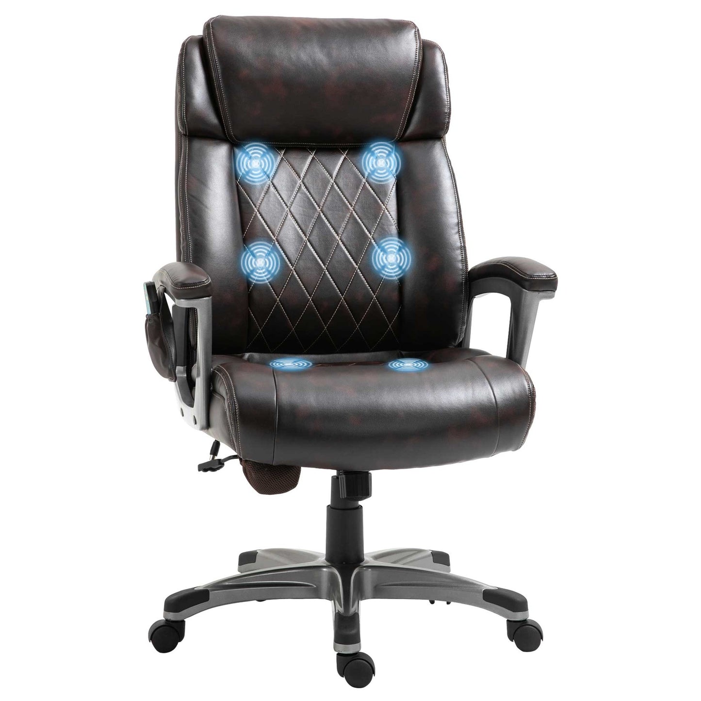 Ergonomic swivel office chair, 6-point massage, brown leather