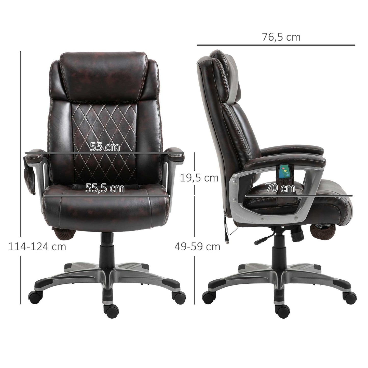 Ergonomic swivel office chair, 6-point massage, brown leather