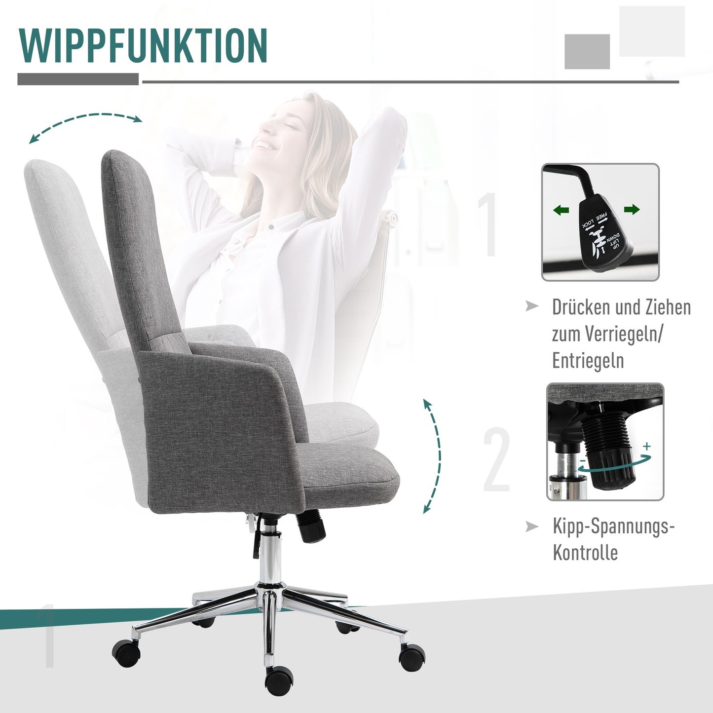 Ergonomic gray office chair, rotatable & adjustable height