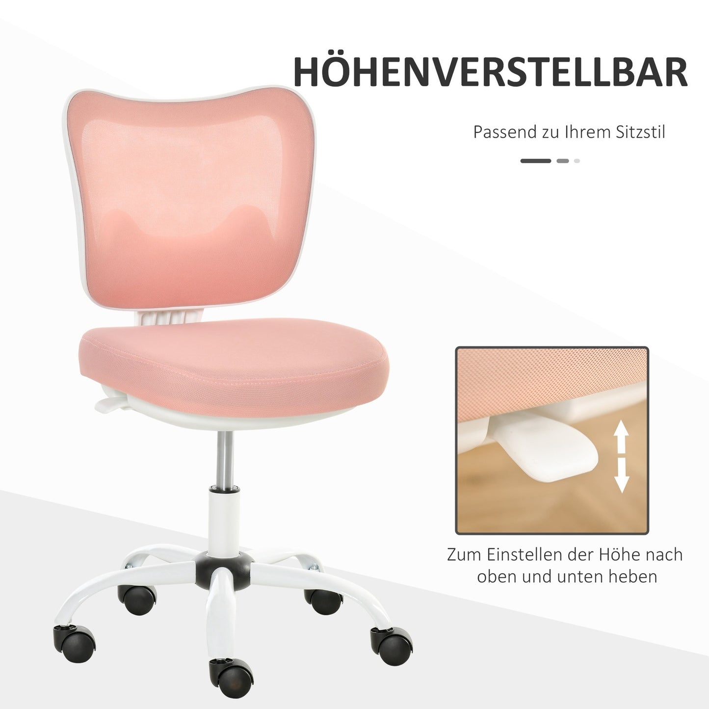 White & Pink Height-adjustable swivel office chair