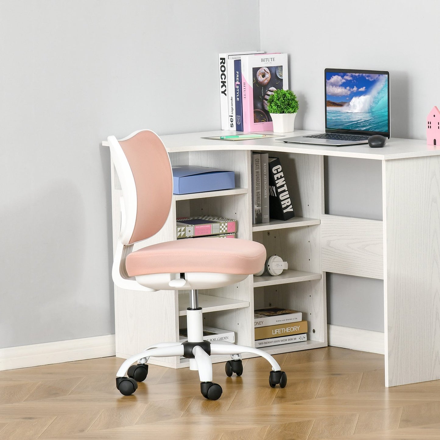 White & Pink Height-adjustable swivel office chair