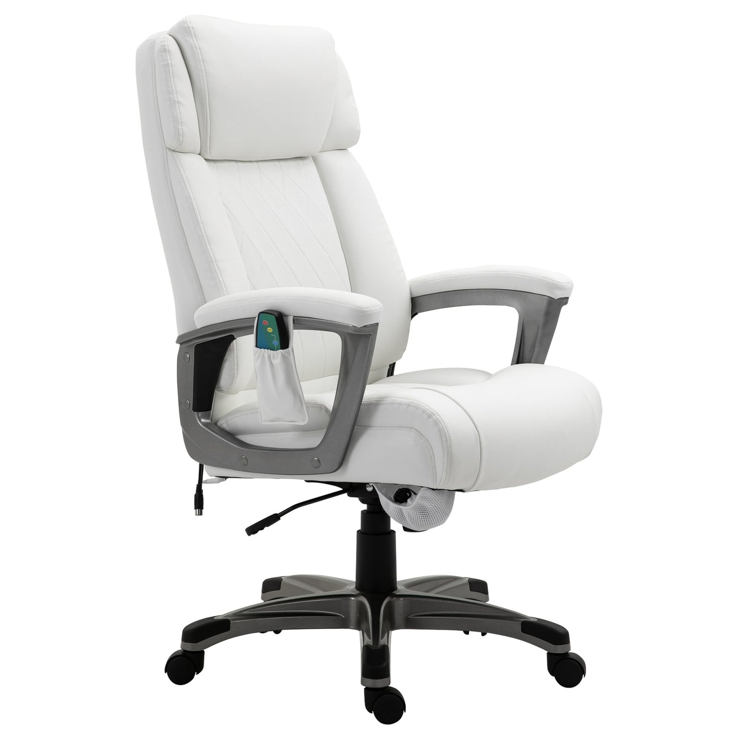 Ergonomic swivel office chair, massage, synthetic leather, white