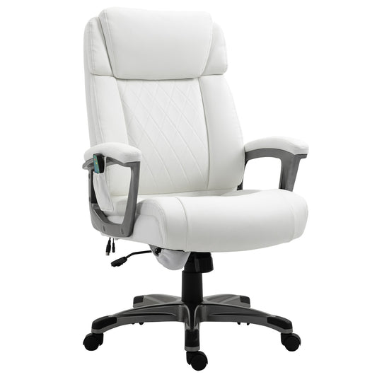 Ergonomic swivel office chair, massage, synthetic leather, white