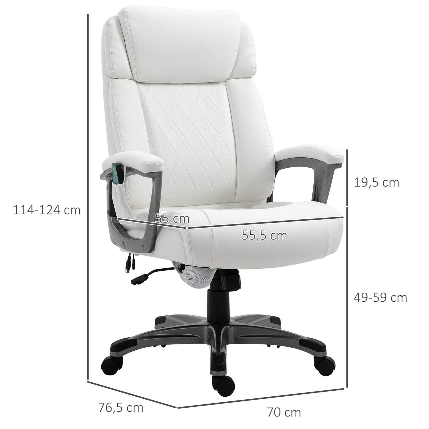 Ergonomic swivel office chair, massage, synthetic leather, white
