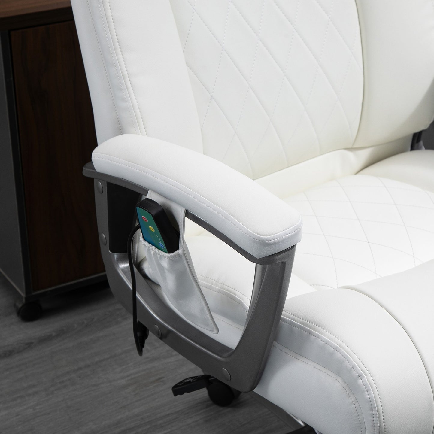 Ergonomic swivel office chair, massage, synthetic leather, white