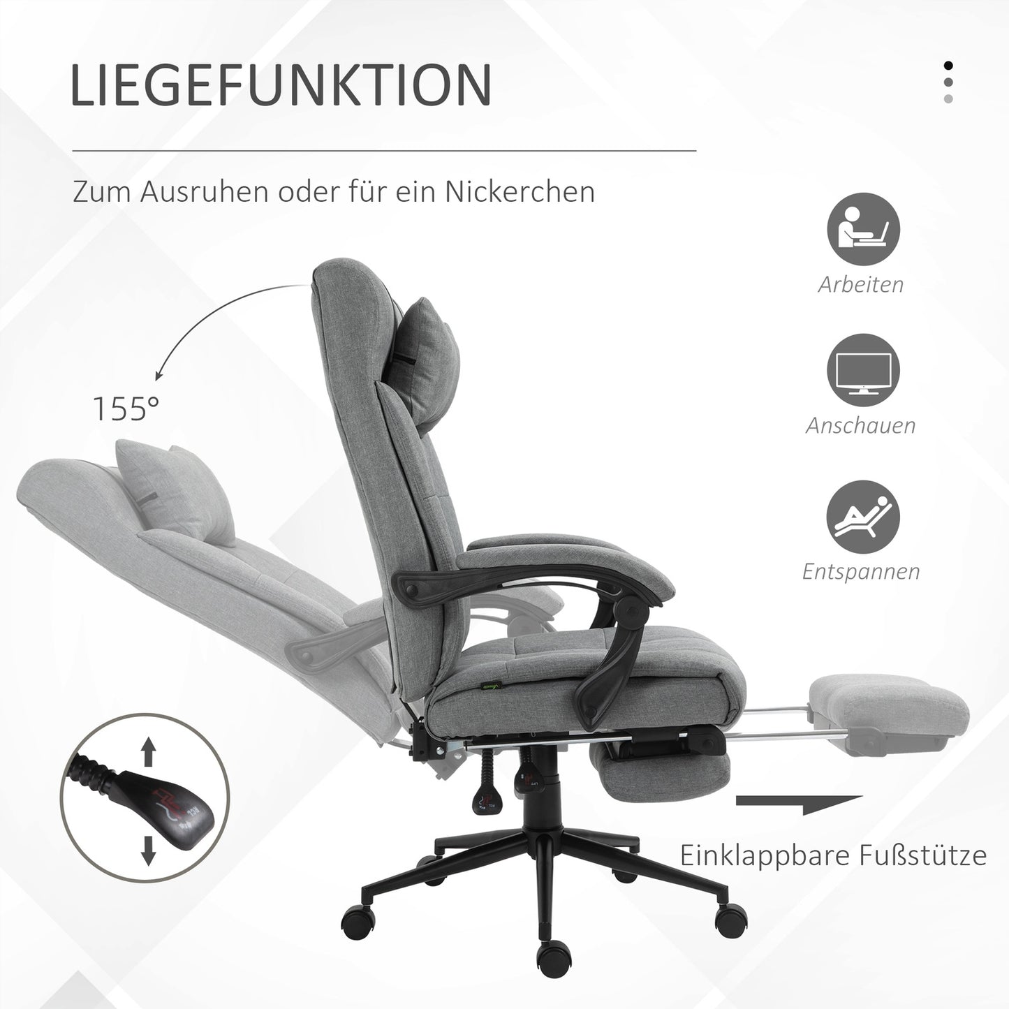 Office chair with cushion armrest, adjustable and rotatable