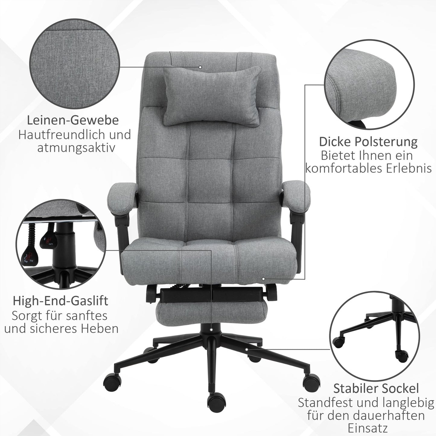 Office chair with cushion armrest, adjustable and rotatable