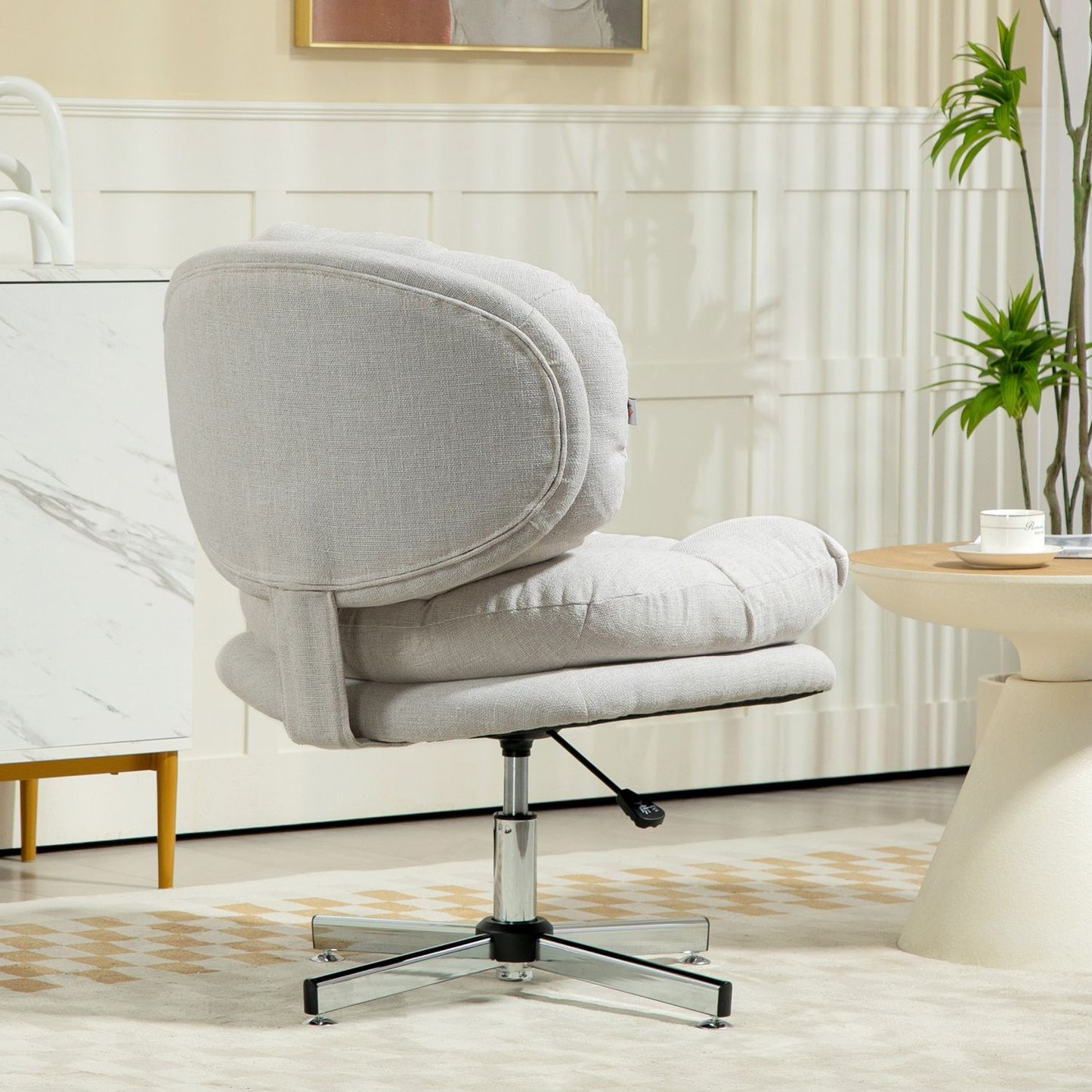 Office Chair Without Armrests, Adjustable Height, Cream White