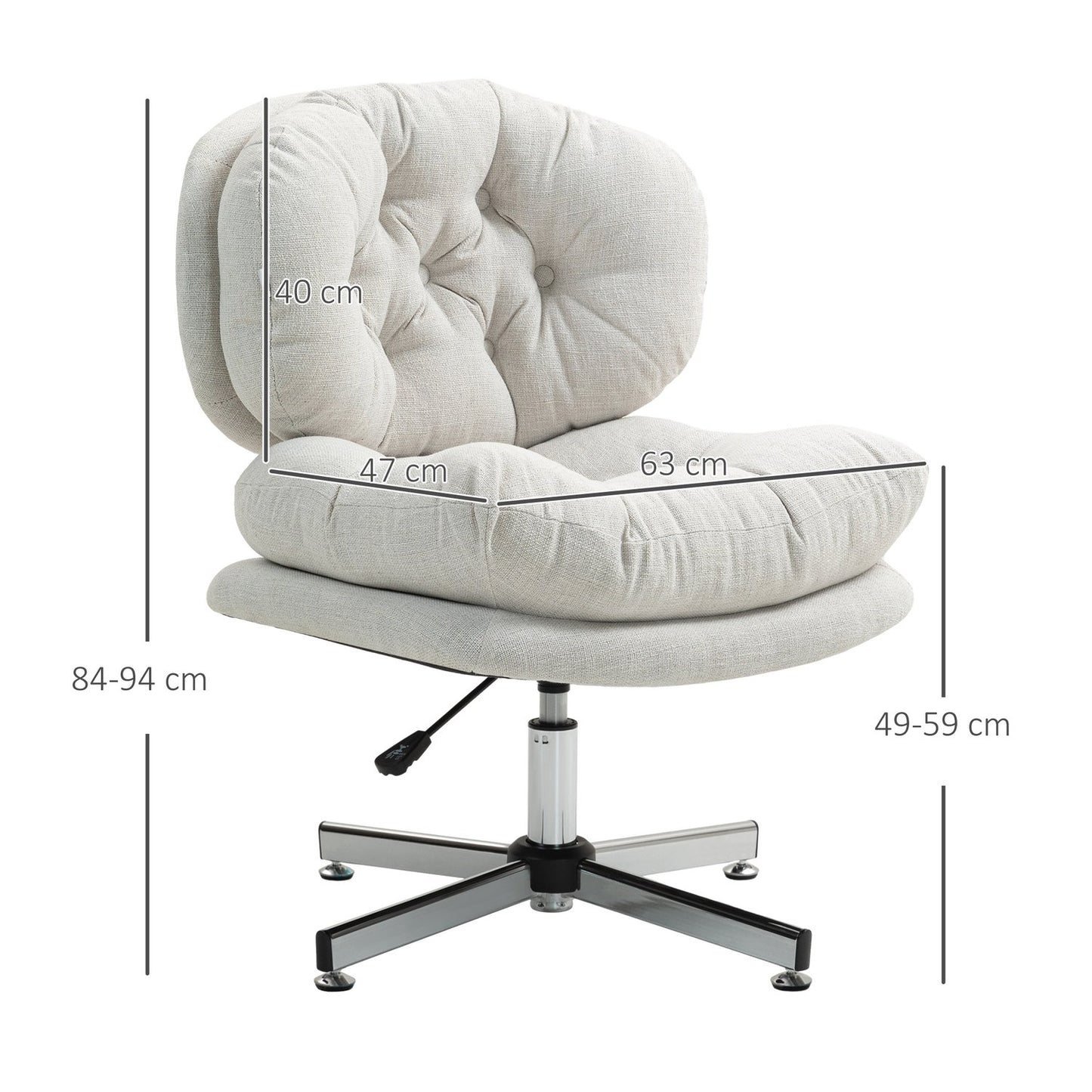 Office Chair Without Armrests, Adjustable Height, Cream White