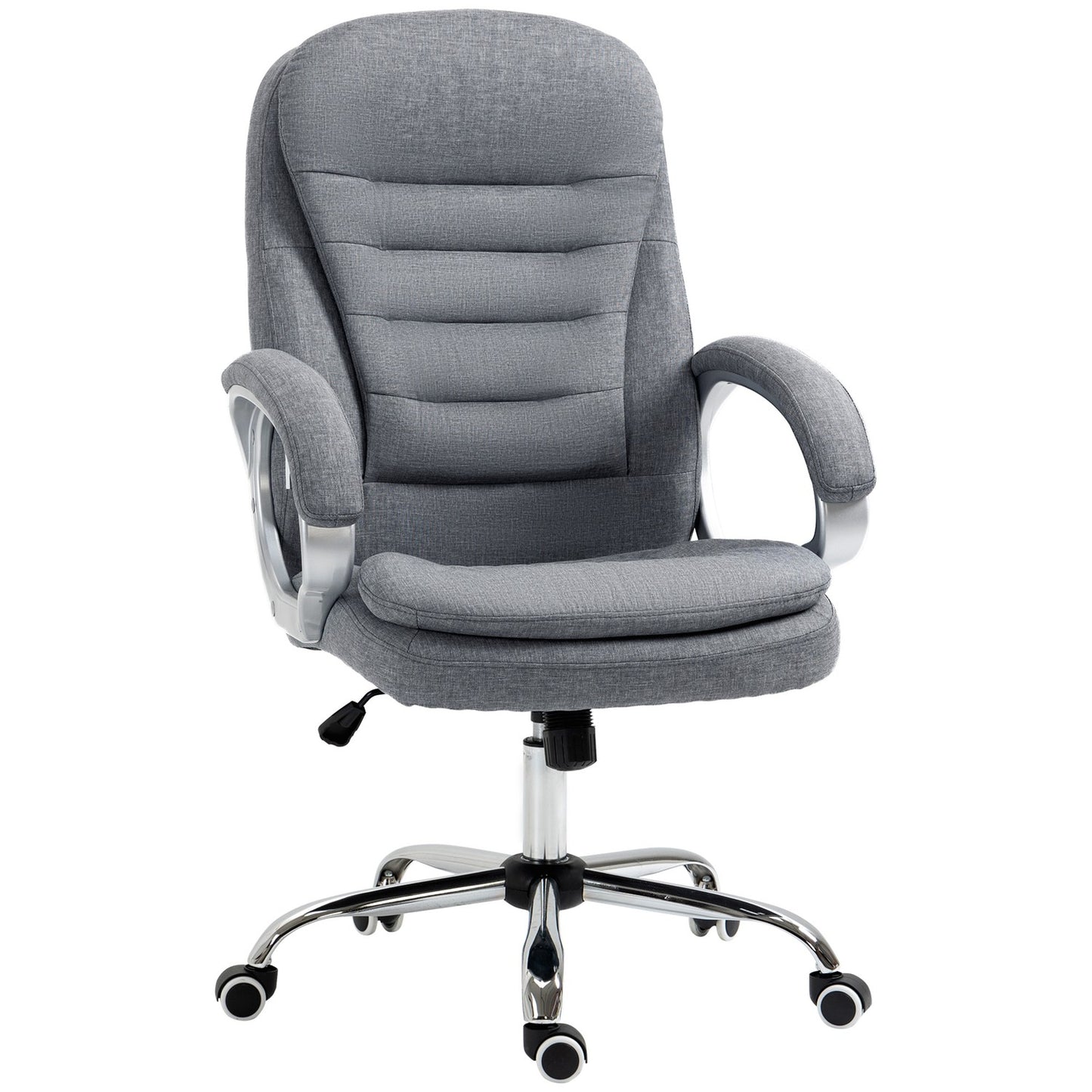 Ergonomic office chair in gray linen with rocker, adjustable height