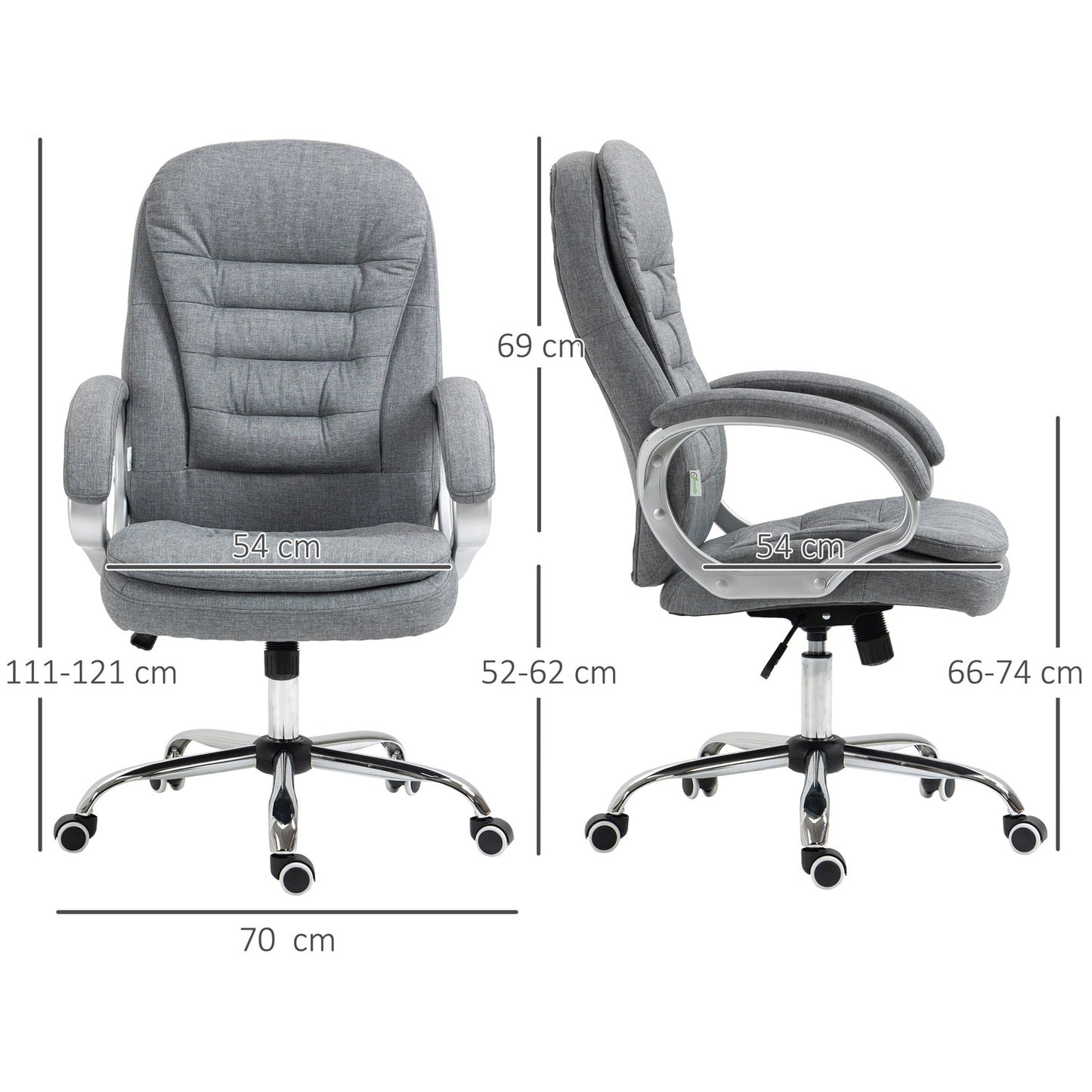 Ergonomic office chair in gray linen with rocker, adjustable height