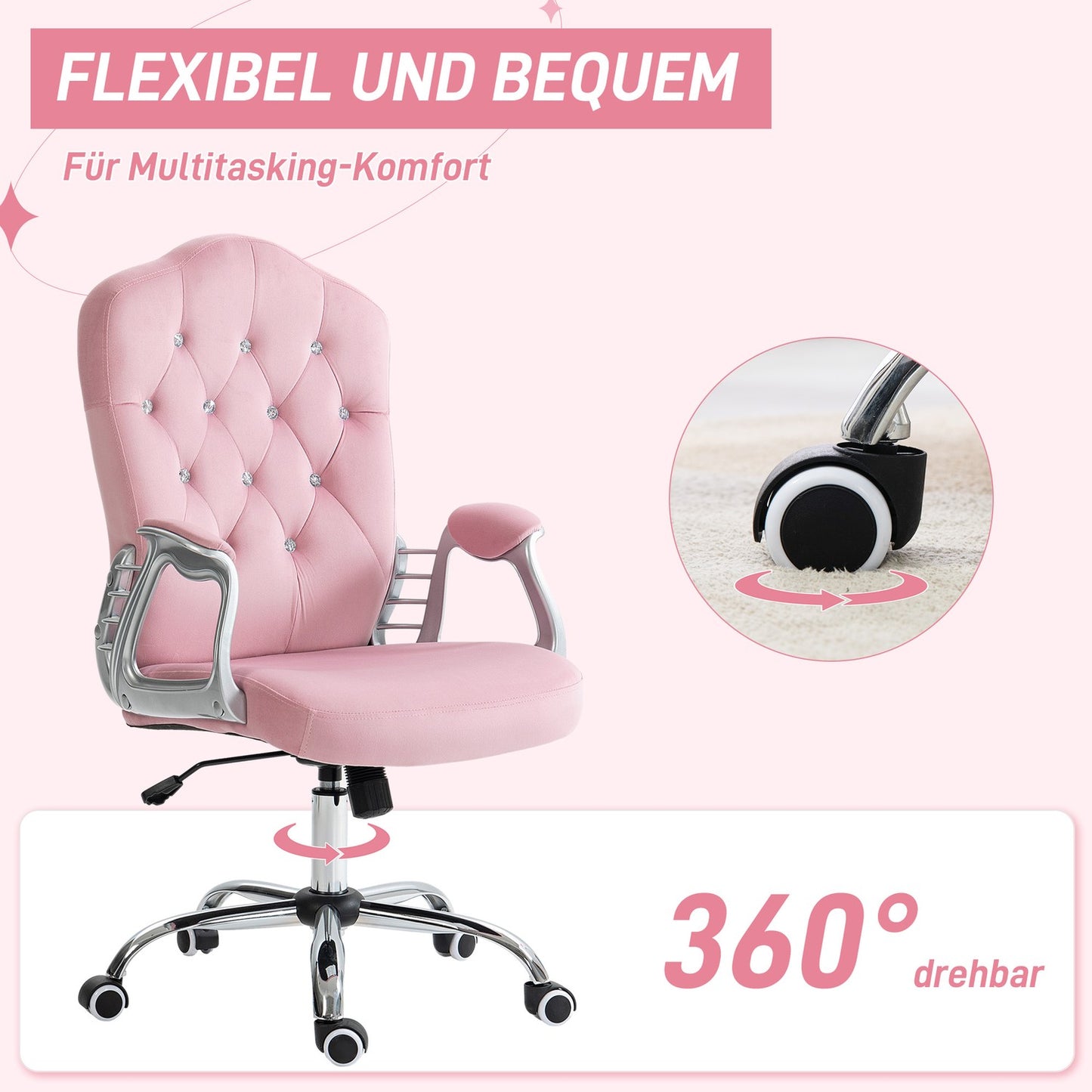 Ergonomic pink office chair for women, height adjustable