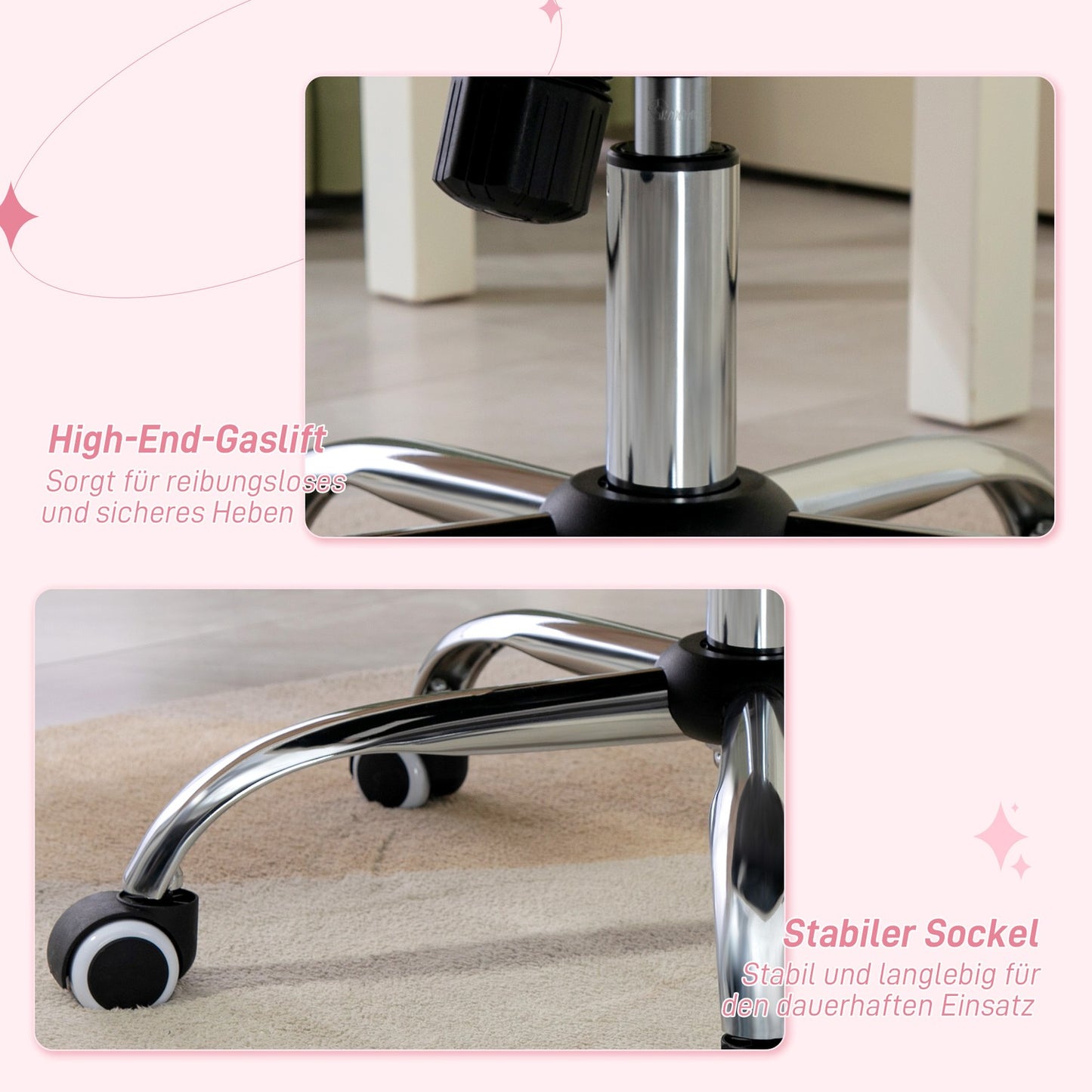 Ergonomic pink office chair for women, height adjustable