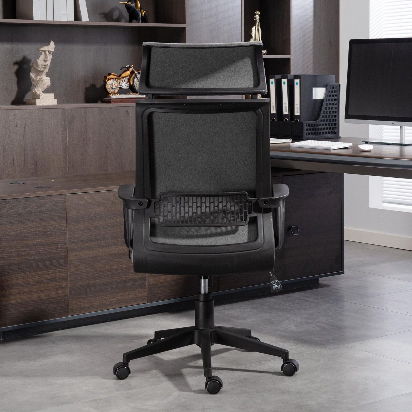 Office Chair with Adjustable Height, Wheels, Armrests, Grey