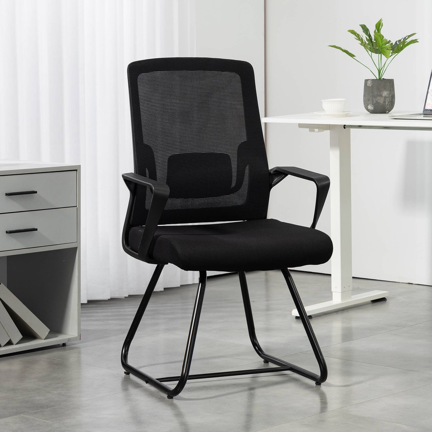Office Chair with Armrests, Lumbar Support, Black Mesh