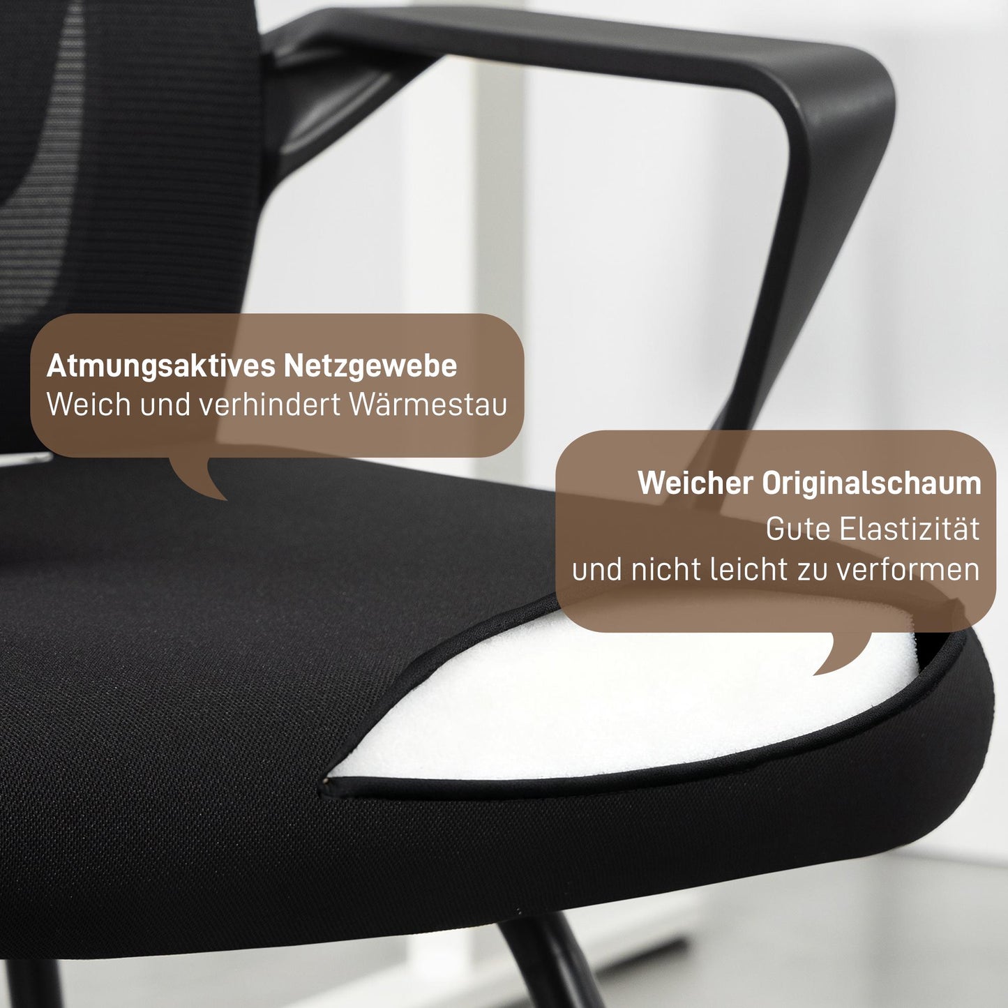 Office Chair with Armrests, Lumbar Support, Black Mesh