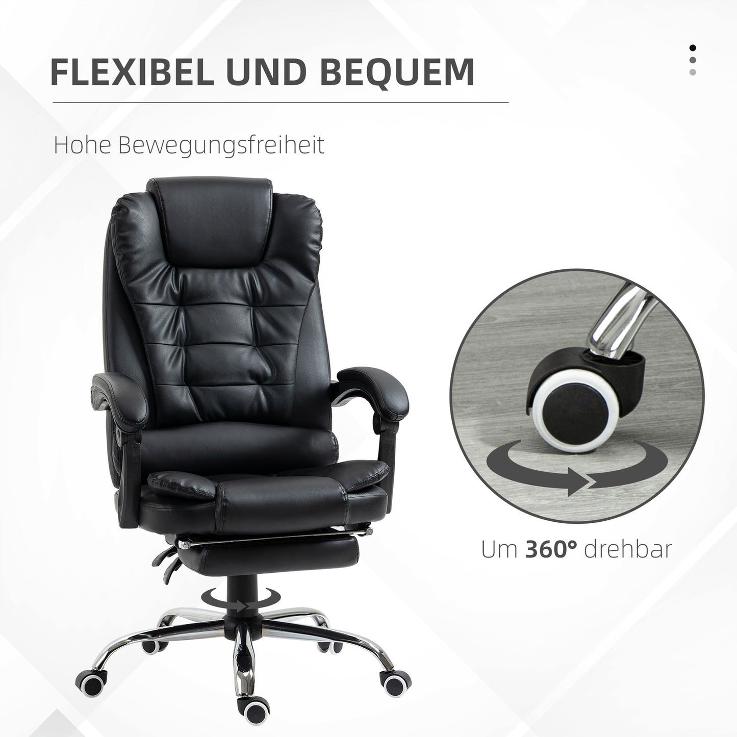 Office Chair with Footrest, Adjustable Backrest, Black