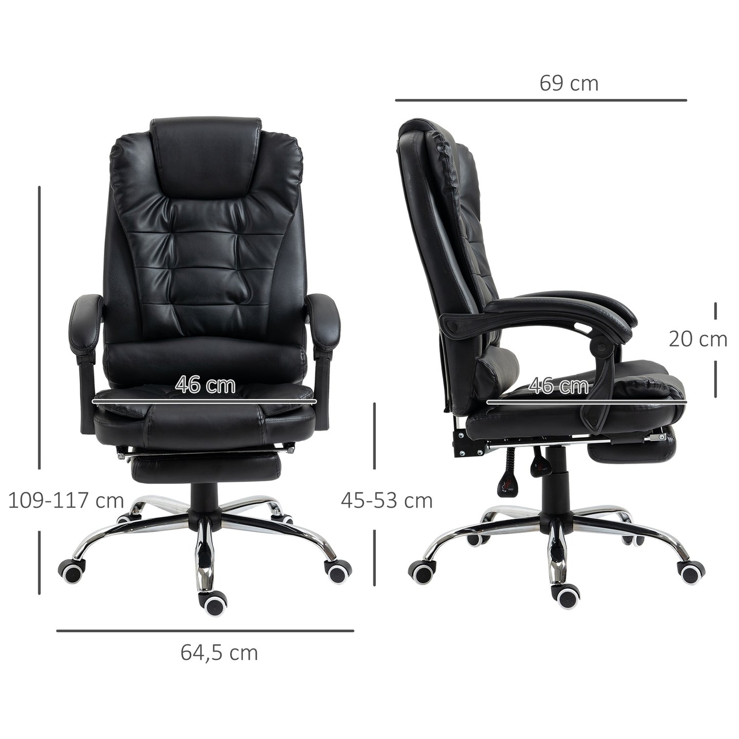 Office Chair with Footrest, Adjustable Backrest, Black