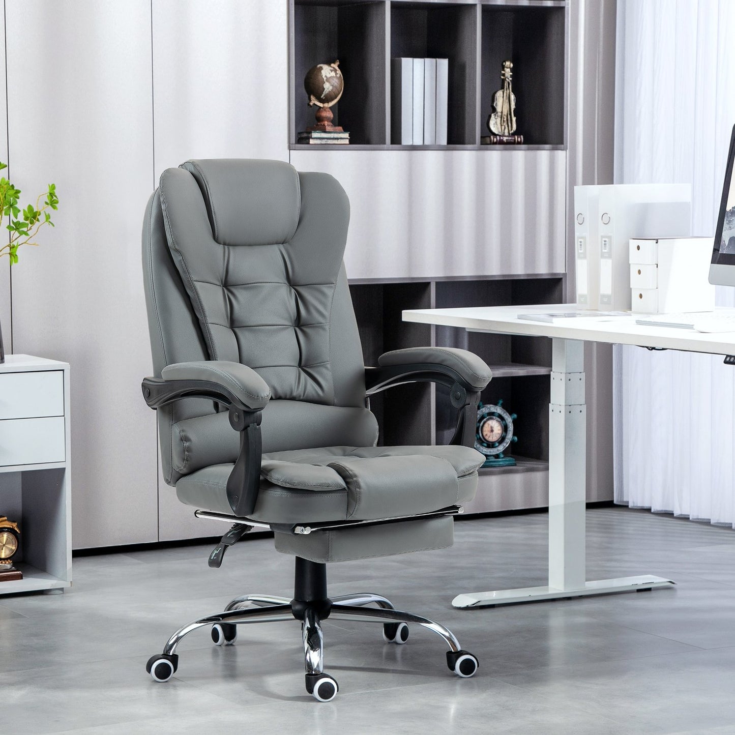Office Chair with Footrest, Adjustable Backrest, Grey