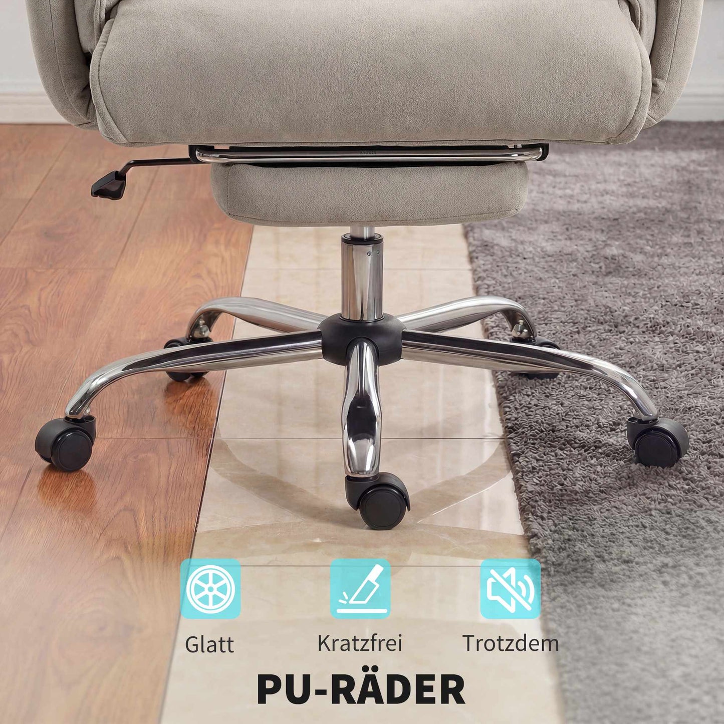 Office Chair with Footrest, Adjustable Recline, Grey Velvet