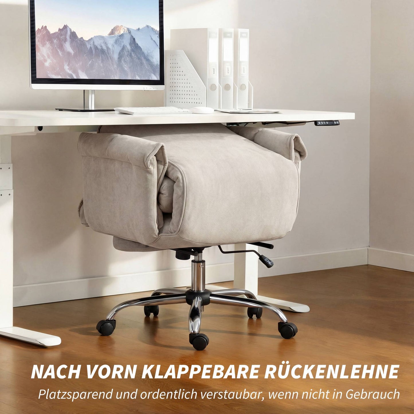 Office Chair with Footrest, Adjustable Recline, Grey Velvet