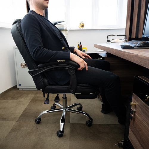 Office Chair with Footrest, Black, Adjustable Height