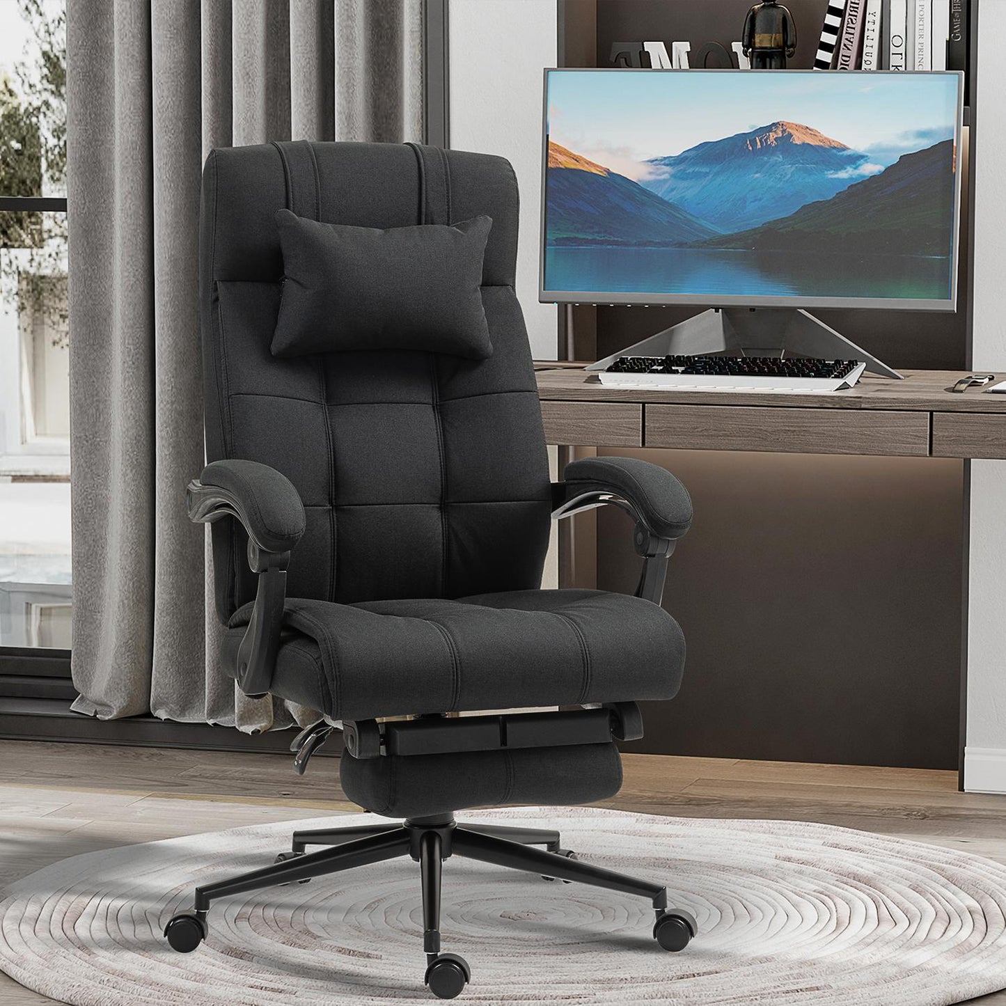 Office Chair with Footrest, Ergonomic Swivel Chair, Black