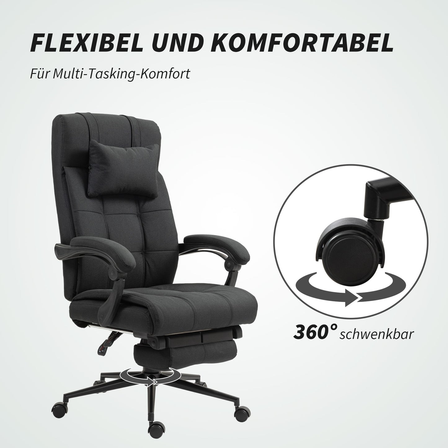 Office Chair with Footrest, Ergonomic Swivel Chair, Black