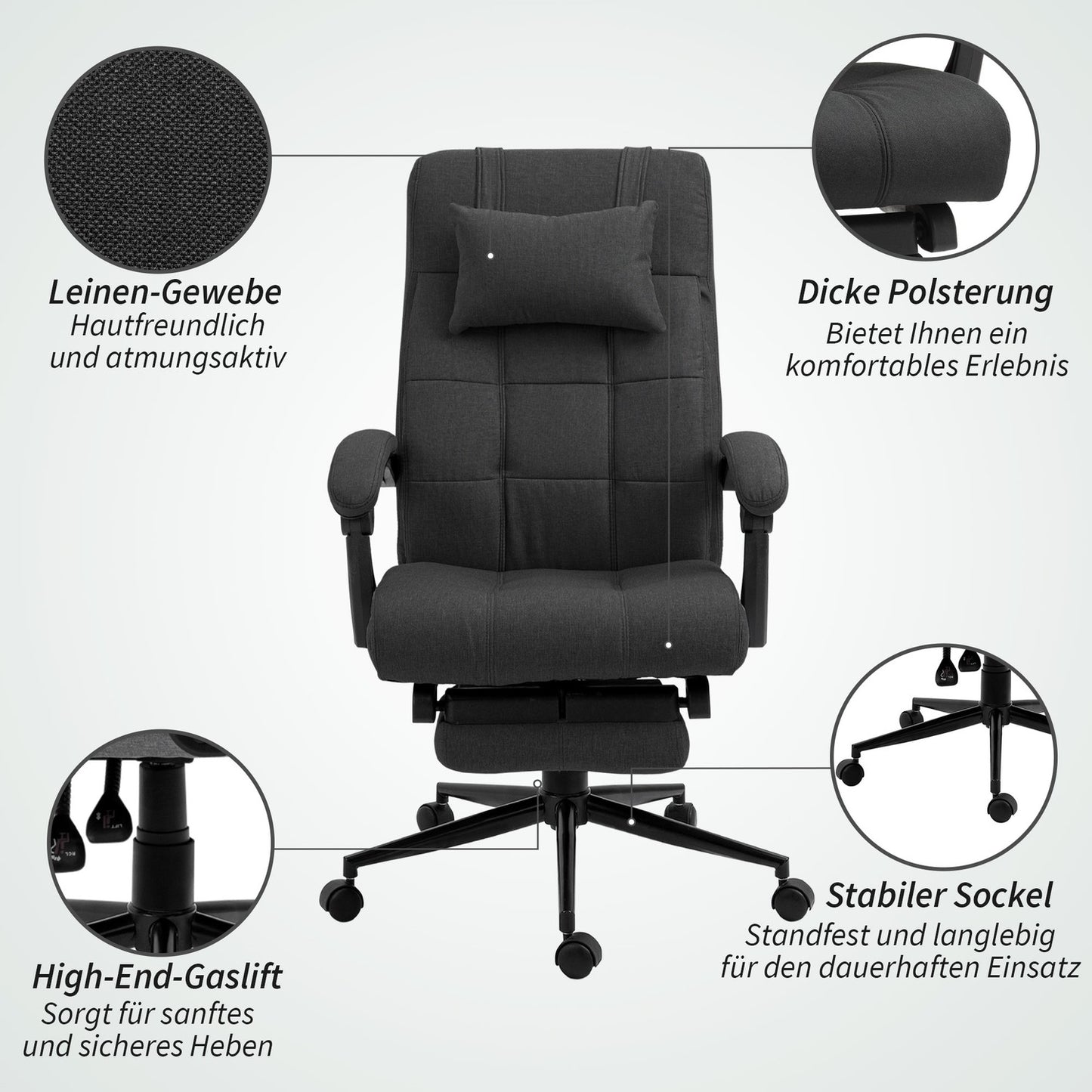 Office Chair with Footrest, Ergonomic Swivel Chair, Black