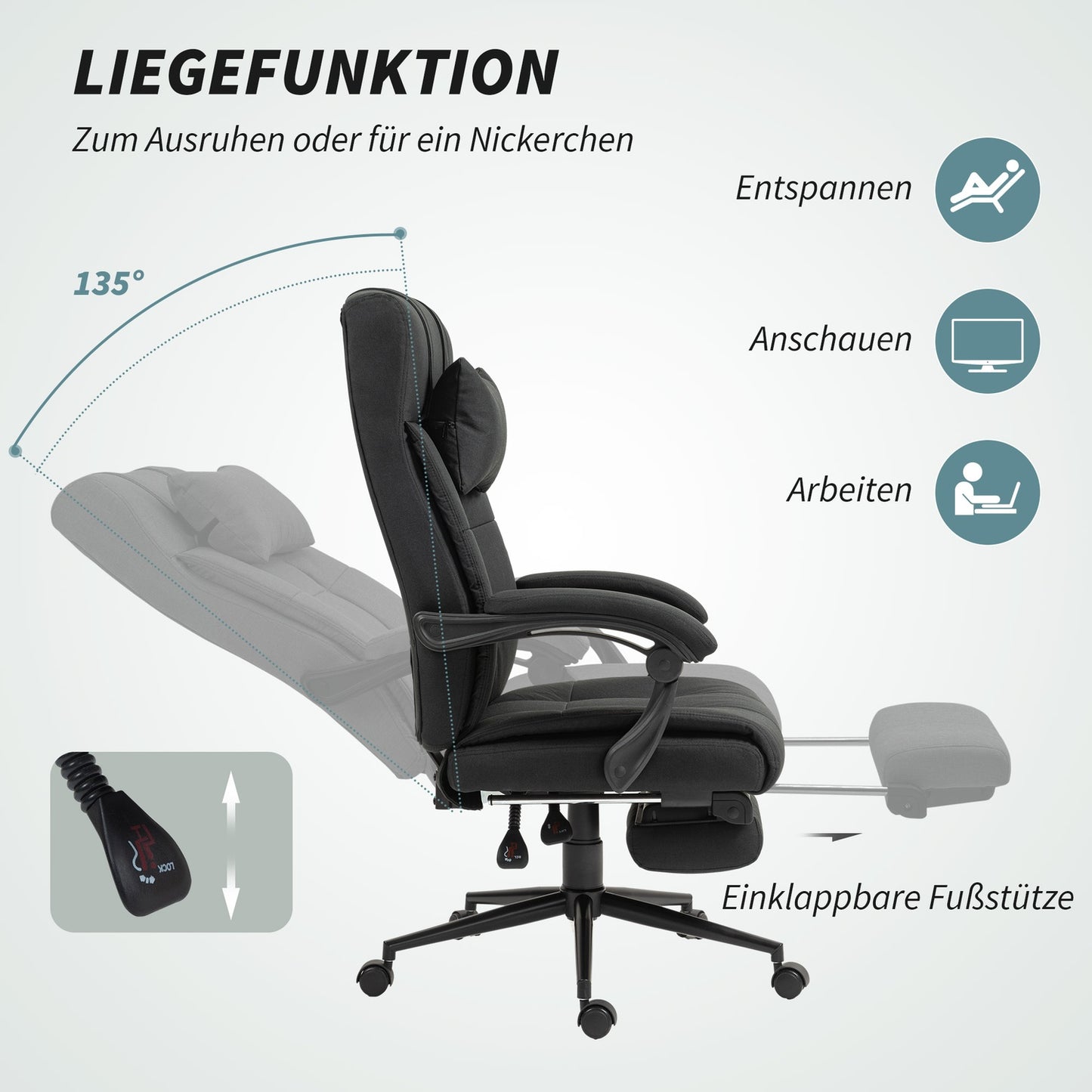 Office Chair with Footrest, Ergonomic Swivel Chair, Black