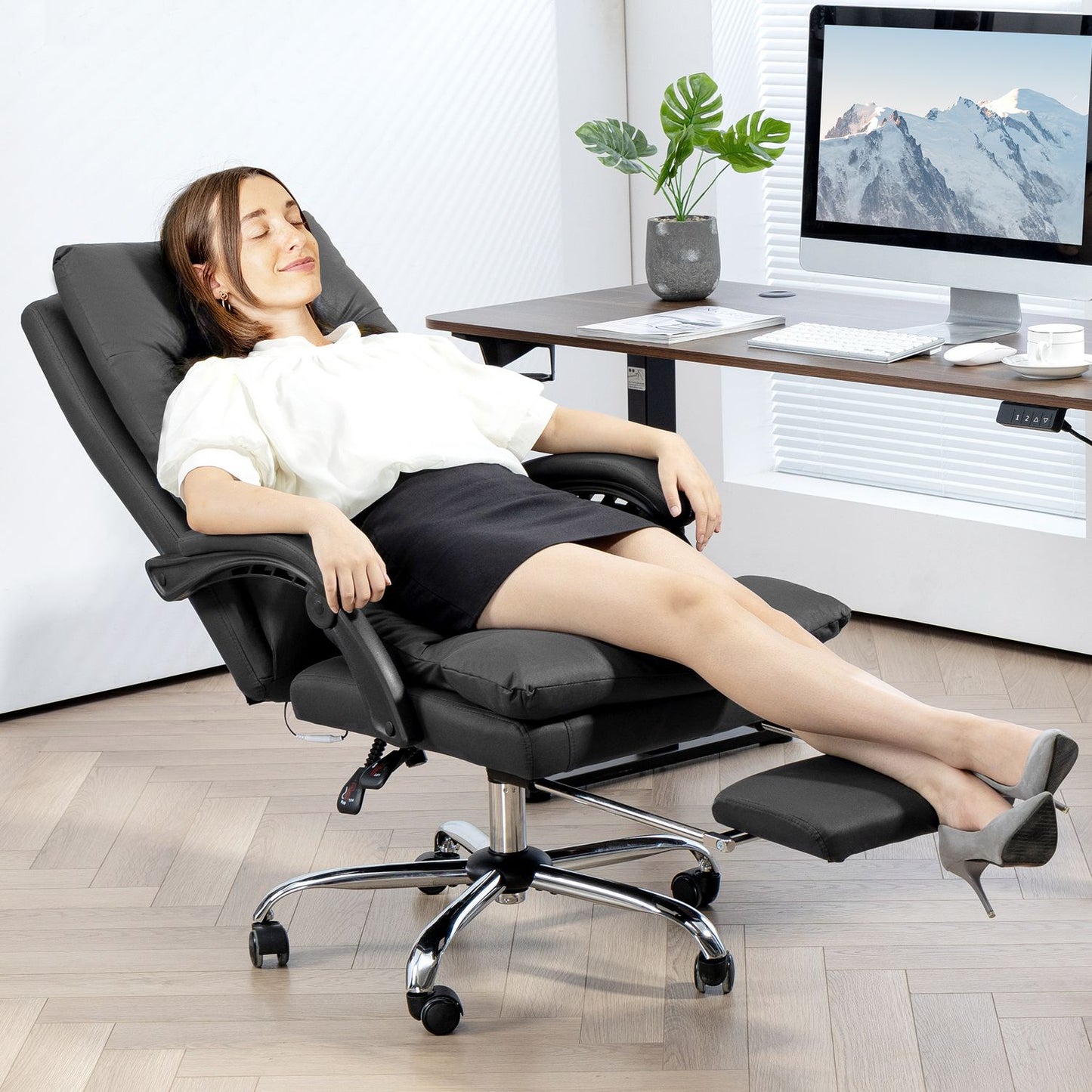 Office Chair with Massage, Heat, Recline, Black, 65x72x109-117cm