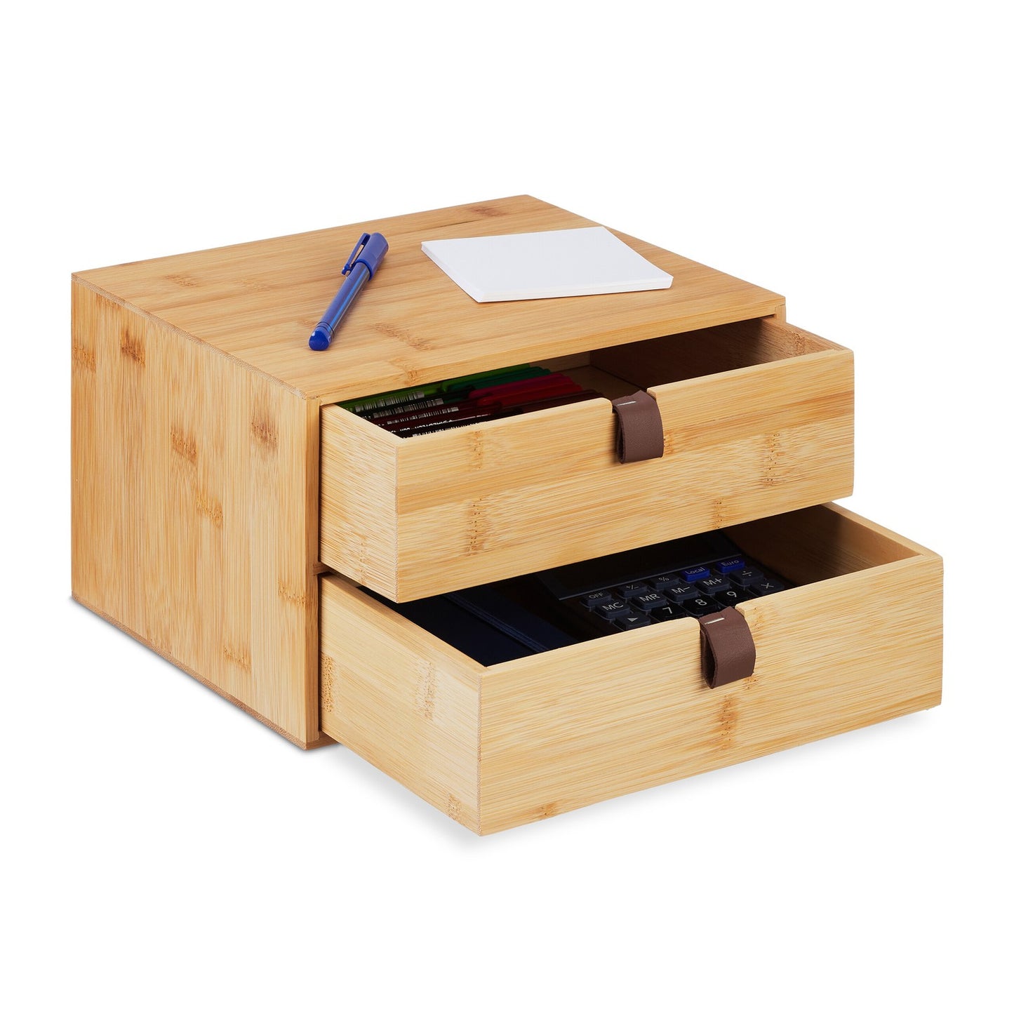 Office Desk Organiser, Bamboo, 2 Drawers