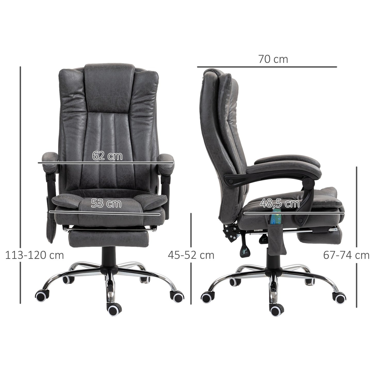 Ergonomic Gray Office Chair, Massage & Heat, Adjustable Height