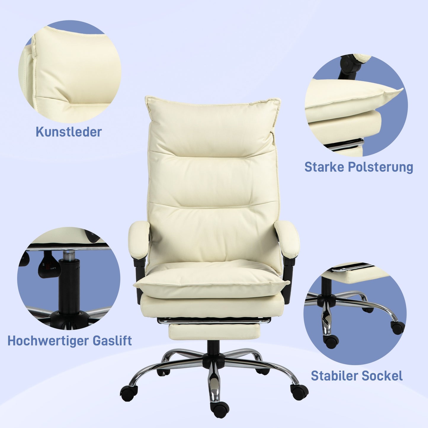 Ergonomic office chair, height adjustable, 155° tilt, beige