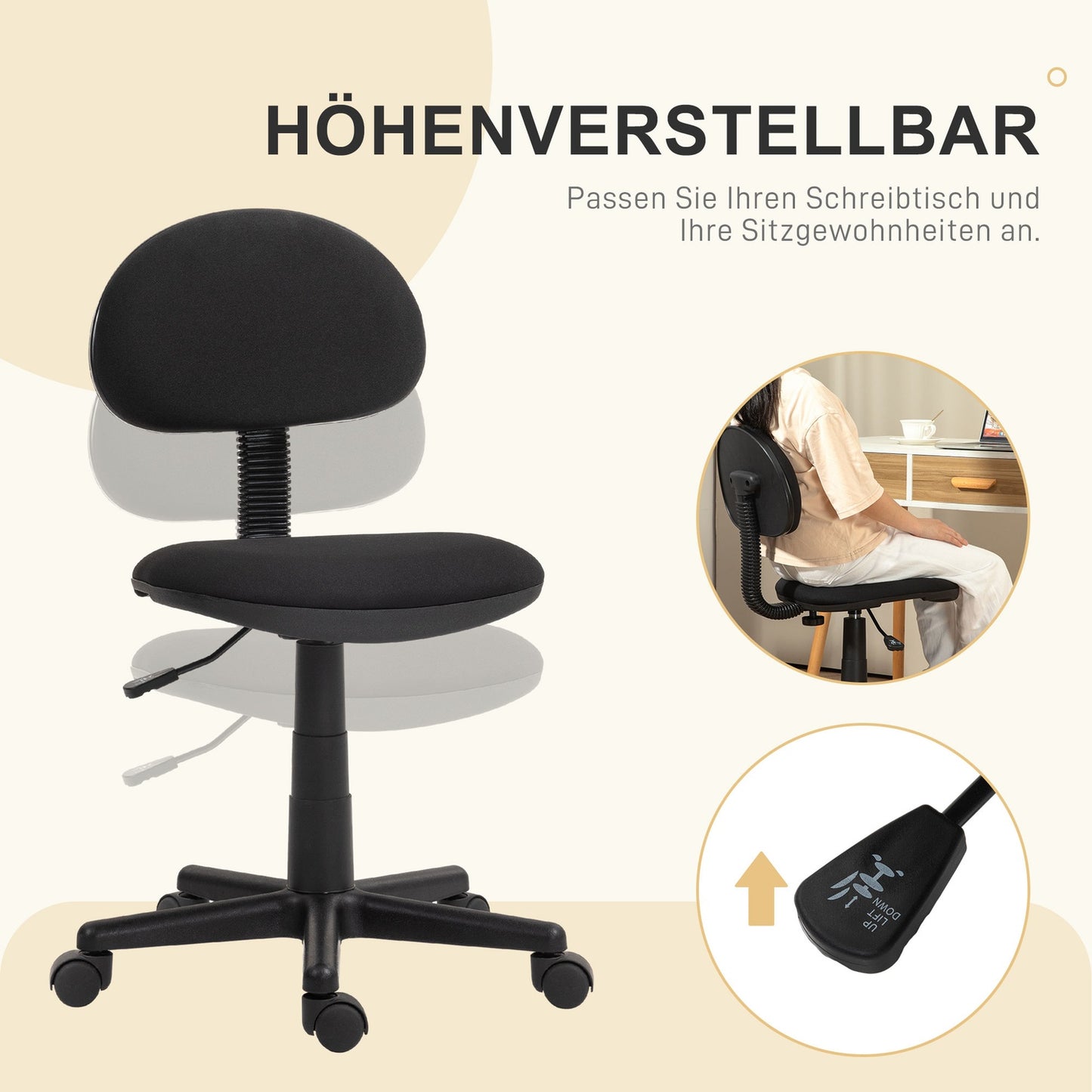 Office Chair, Low Back, Armless, Swivel, Black